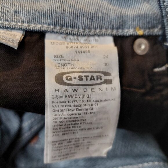 Retro Vintage G-Star Raw Midge Straight Leg Flacks Denim Raw Blue Jeans 24 NWT - Picture 12 of 12